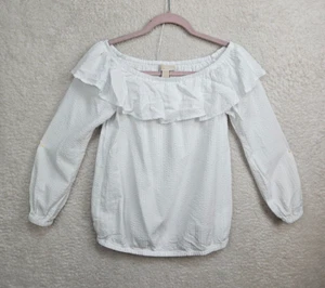 Michael Kors Girls Top XXL White Cotton Blend Long Sleeve Ruffle Blouse Fit - Picture 1 of 17