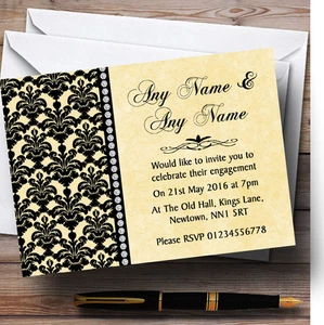 Yellow Black Damask & Diamond Personalised Engagement Party Invitations - Picture 1 of 1