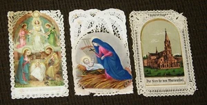 Antique holy prayer cards embossed lace 1877 Latin French German - Picture 1 of 2