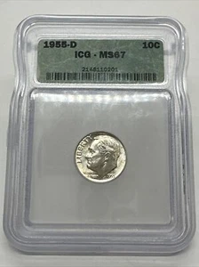 1955-d Roosevelt Dime 10C ICG MS 67 BLU05 - Picture 1 of 4
