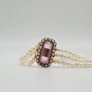 Bracelet or jaune 18 carats serti de perles de culture et pierre rose - Picture 1 of 6