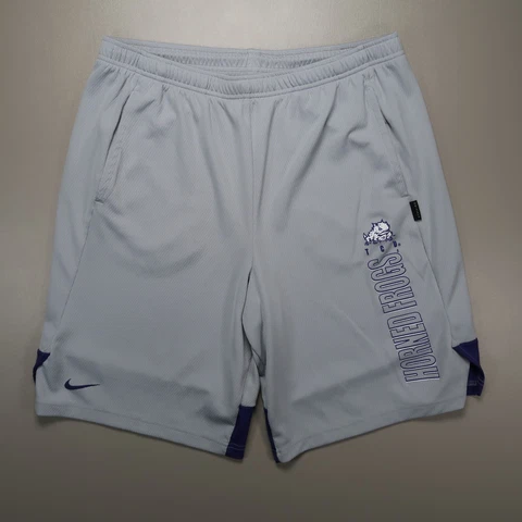 TCU Shorts Mens Large Gray Purple Nike Dri Fit Horned Frogs Stretch Onfield Cover