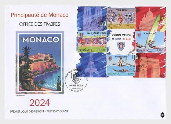 摩纳哥 2024 体育 奥运会 巴黎柔道 拳击 网球 帆船 ms4v FDC — 第 1/1 张图片