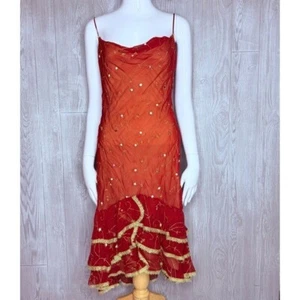 Red tiered beaded red and gold ruffle sleeveless dress size small/ medium dance - Picture 1 of 8