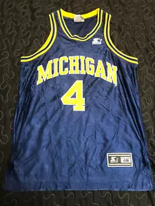 Vtg Starter CHRIS WEBBER #4 Michigan Wolverines Jersey Mens sz 46 Medium M Blue - Picture 1 of 11