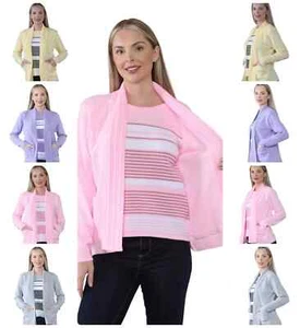 Ladies Twin Set Stripped Sweater Womens' Knit Stripe Tank Top Cardigan Jumper - Picture 1 of 16