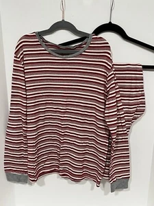 Damen Pyjama Burts Bees Baby Family Bio-Baumwolle rot gestreift Größe M - Bild 1 von 5