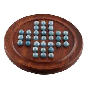 Board Games Solitaire Wood Games With Glass Marbles Brainvita Unique Game 9 inch - Picture 1 of 4