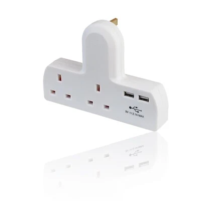 2 Way Double Power Wall Socket Adaptor with Twin USB - Image 1 of 4