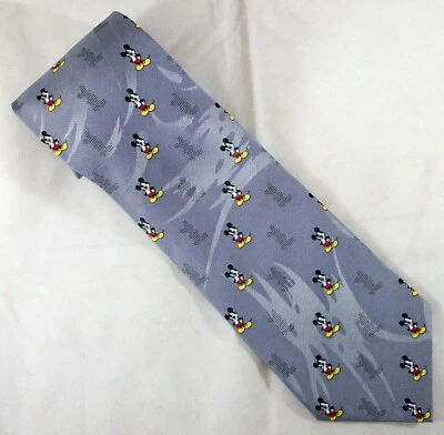 MICKEY MOUSE Gray Stripes WALT DISNEY Silk Neck Tie 60" Long x 4" Wide (E820) Foto 1 de 3