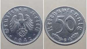 1939-44 Third Reich Hitler Era 50 Reichspfennig Aluminum Coin Genuine Original - Picture 1 of 1