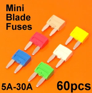 Quality 60pc Mini Blade Fuses For Car Van Motorcycle Fuse 5A 10A 15A 20A 25A 30A - Picture 1 of 3