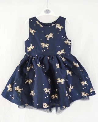 HM Baby Toddler Dress Unicorn Embroidered Navy Blue Shiny Gold 18 24 months - Image 1 of 4