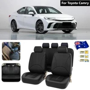 For Toyota Camry 1982-2025 Car Seat Covers 9Pcs Front Rear Black Leather Vinyl - Picture 1 of 11