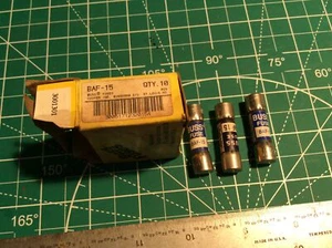 6 pcs Buss BAF-15 250V 15A Fuse Cartridges, New (9) - Picture 1 of 3