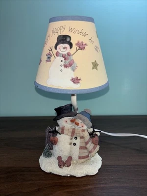 Crazy Mountain Snowman Snow Woman Couple Blue Shade Snowflakes 10” Night Light - Image 1 of 4