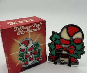 Vintage Tiffany-Stil Glo Kerze Stechpalme Schleife Commodore Mfg in Box Buntglas - Bild 1 von 18