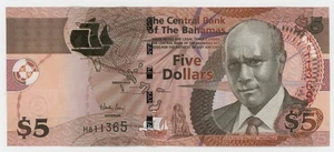 Bahamas 5 Dollars 2013 Pick 72A UNC Uncirculated Banknote - Picture 1 of 2