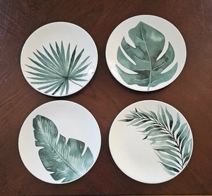 NEW Set of 4 Ceramic Appetizer Party Plates w 4 Different Leaf Designs 6.5" - Picture 1 of 6