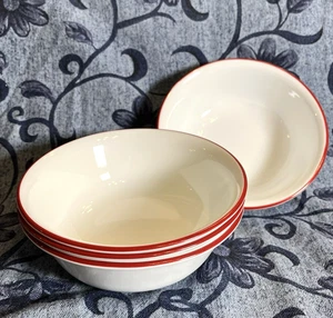 Corelle Livingware Rimmed Soup Cereal Bowls Set of 4 White Red Band 6" USA - Picture 1 of 10