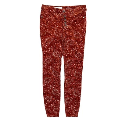 Anthropologie Pilcro High Rise Button Fly Skinny Corduroy Pants Orange Motif 26 - Image 1 of 4