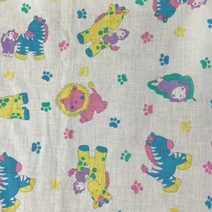 Vintage Whimsical Animal Print Cotton Fabric 47" x 45" - Picture 1 of 7