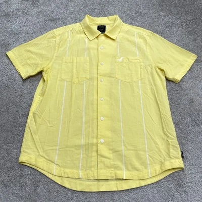 Camisa larga con botones RVCA Kevin Spanky para hombre pequeña a rayas amarillas manga corta Foto 1 de 4