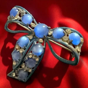 Moonglow Brosche groß Vintage Topf Metall Emaille Schleife Strass Anstecknadel 40er Jahre - Bild 1 von 13