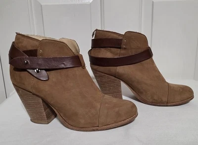 Rag & Bone Harrow Tan Suede Brown Leather Strap Ankle Boots Women's SZ 38 8 - Image 1 of 4
