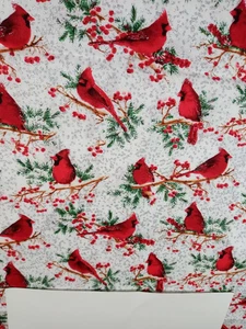 Timeless Treasures Fabrics of SOHO Silver Snow/Red Cardinals/Holly 30" x 44" - Picture 1 of 3