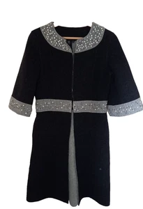 Exquisite UK 6-8 Beaded Boiled Wool Occasion Evening Coat Women's Dark Pale Grey - Picture 1 of 8