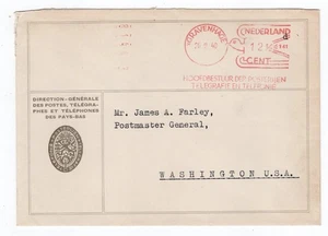 'S- GRAVENHAGE NETHERLANDS 1940 PTT COVER TO JAMES FARLEY POSTMASTER GENERAL USA - Picture 1 of 2