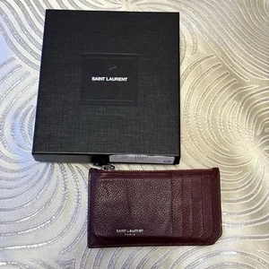 Saint Laurent Fragment Case Logo Leather Bordeaux Authentic - Picture 1 of 24