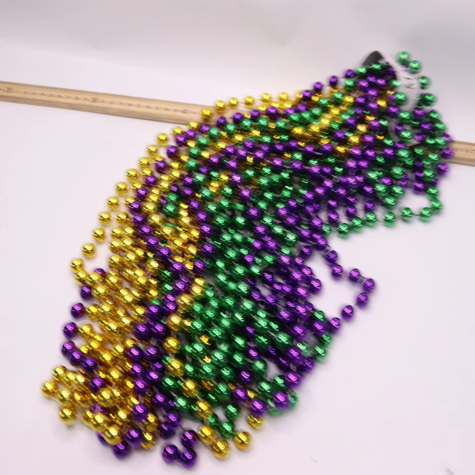 (12-Pk) Round Metallic Beads Purple, Green & Gold 48" 48-14 PGG D - Image 1 of 4