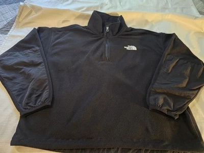 Womens Sz L The North Face Fleece Pullover Sweatshirt 1/4 Zip Cropped Black Euc - Image 1 of 4