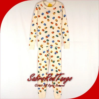 NWT HANNA ANDERSSON ORGANIC LONG JOHNS PAJAMAS LADYBUGS PRINT ECRU 120 6 7 - Image 1 of 4