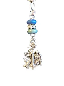 Mermaid Pewter 4” Pendant On Heavy Duty 18” Chain W Unique Clasp And Beads - Picture 1 of 6