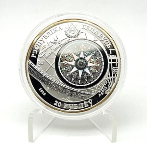 Bielorrusia 2010 20 rublos USS CONSTITUTION veleros holograma moneda de plata - Imagen 1 de 6