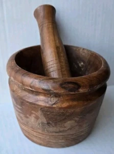 Extra großes Holz Mörser & Stößel Set Hergestellt in Indien 5"T 5" Durchmesser - Bild 1 von 6