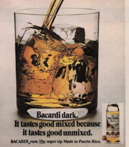 1982 Vintage Print Ad Bacardi Dark It tastes good mixed unmixed Pouring glass - Picture 1 of 2