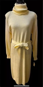 JOHN RICHARD Y2K Art Deco Yellow Cowl Sweater Dress WOMENS M Skyscraper Sleeves - Picture 1 of 8