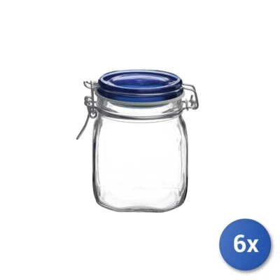 6 Glass Jars Fido Hermetic Seal Blue 750ml Bormioli Rocco - Image 1 of 3