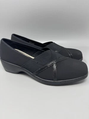 Nuevo Aravon Kendra Negro Textil con Estampado Patente Ribete Zapatos Sin Cordones 12 D Foto 1 de 4