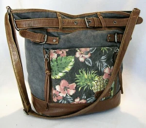 Mad Love Denim/print  Shoulder Handbag Purse  br trim (C) - Picture 1 of 12