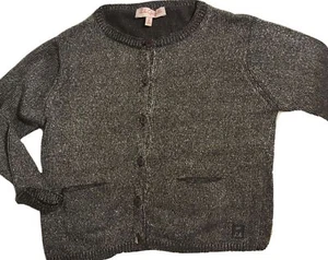 LILI GAUFRETTE PARIS Silver & Black Metallic Glitter Cardigan, Pockets, Size 6 - Picture 1 of 4
