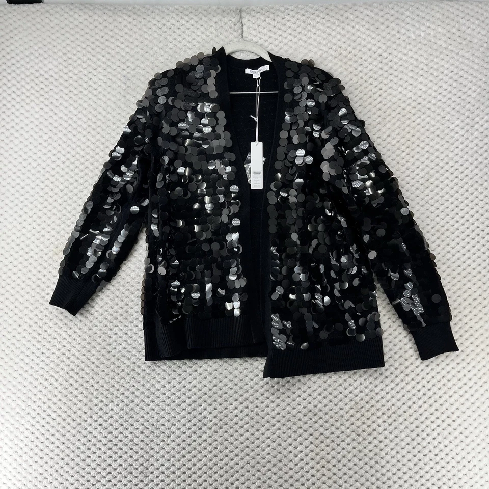 Chico's блестки кардиган свитер открытый передний блестящий черный официальный новый с Ярлыками размер 1/M - Изображение 1 из 4