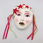 Karneval Stil Porzellan Maske rote Sterne weißes Gesicht 5 7/8"" x 6"" Bänder