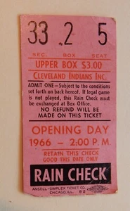 1966 Opening Day Cleveland Indians Ticket Stub vs Boston Red Sox Tribe Wins 8-7 - Picture 1 of 2