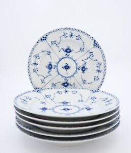 6 Dinner Plates #571 - Blue Fluted - Royal Copenhagen - Half Lace - 1st Quality