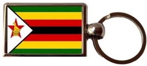 Zimbabwe Luxury Double Sided Metal Oblong Keyring And Gift Bag - Picture 1 of 4